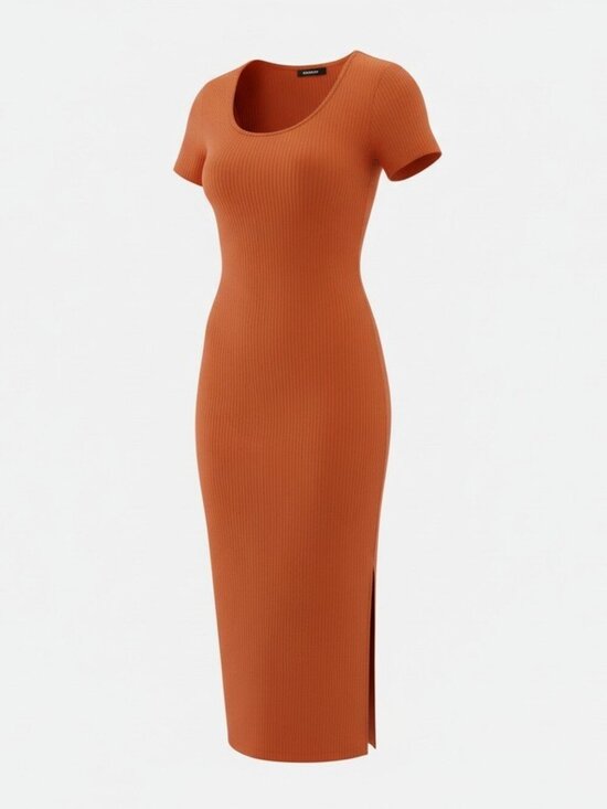 Saintart Dresses & Skirts - SAINT ART Ribbed Short Sleeve Midi Dress Size X-Small Orange T-Shirt Dress